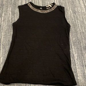 Maje black linen muscle tank with jewel detail